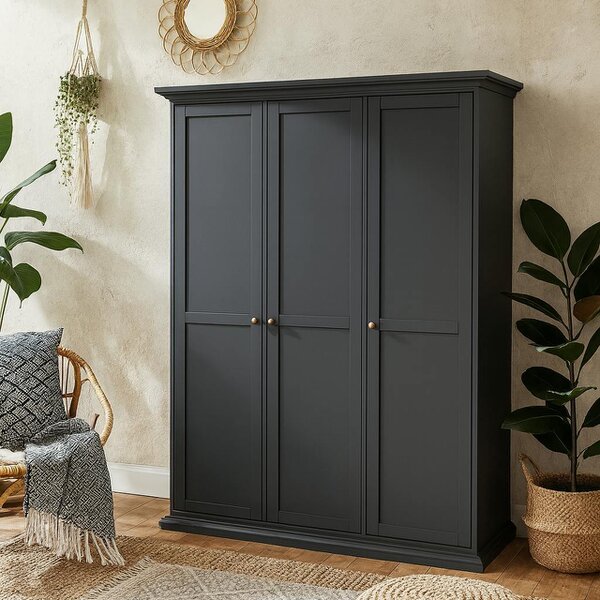 Wyld Haus Osaka Matt Dark Grey Wooden Wardrobe 3 Doors