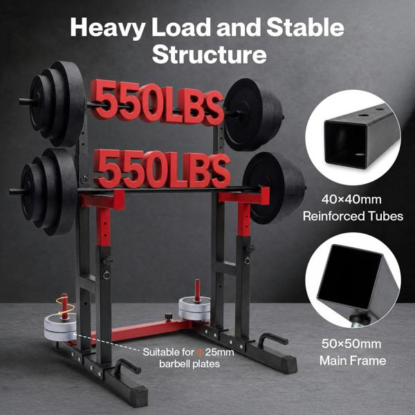 Centra Squat Rack Power Rack Heavy Duty 250KG Adjustable Bench Press Stand Black