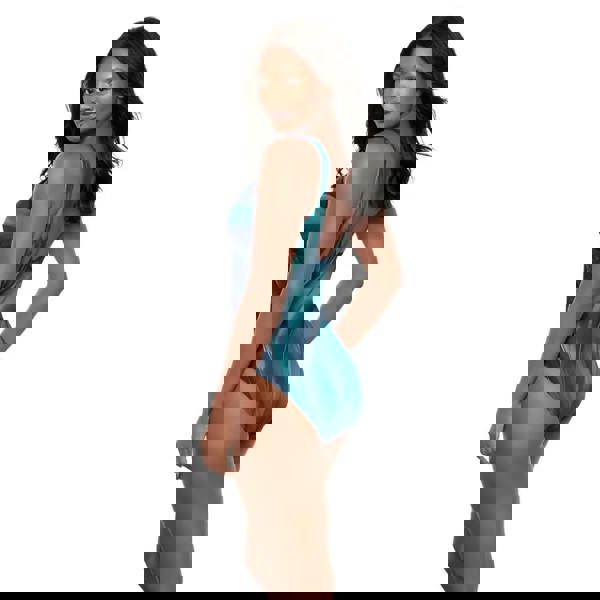 Blue Miraclesuit Maldiva wrap swimsuit with molded foam cups