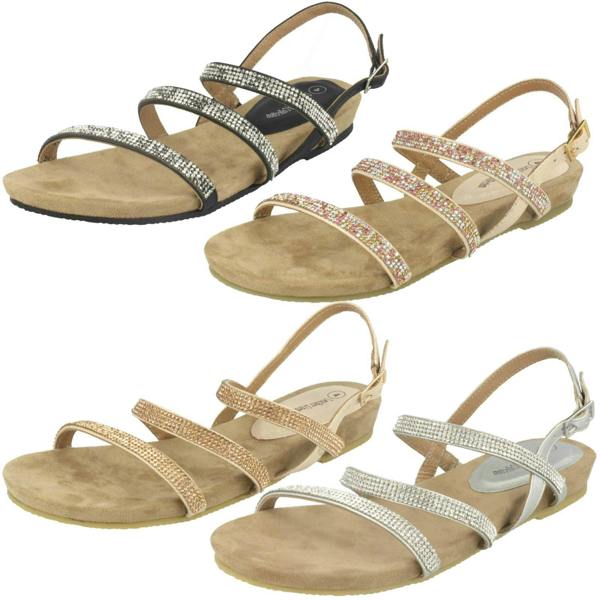 Leather Collection Ladies Leather Collection Diamante Slingback Sandals