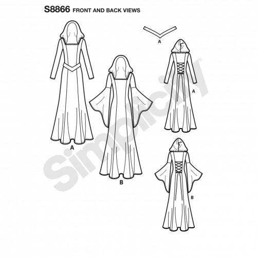 Simplicity Sewing Pattern 8866, Costumes, Dresses, Vintage Style for Women, H5 (6-8-10-12-14) - Intermediate
