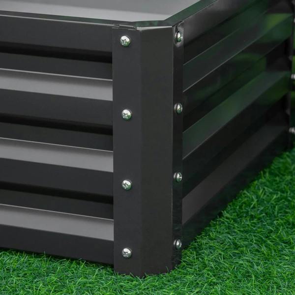 Steel planter box corner leg with bolts, dark grey powder-coated finish