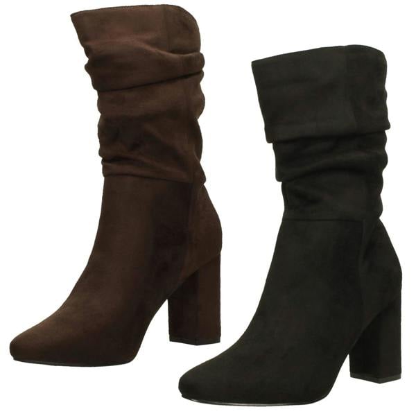Spot On Ladies Spot On Mid Block Heel Calf Rouched Boots F51238