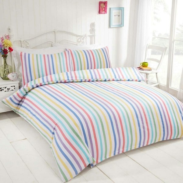 HomeSpace Direct Candy Stripe Brushed Cotton Duvet Cover Set