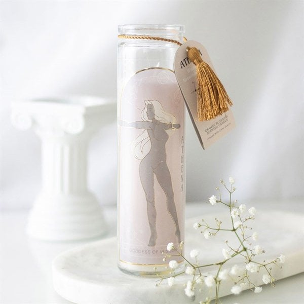 Serano Athena Goddess Tube Candle with Clear Quartz Crystals