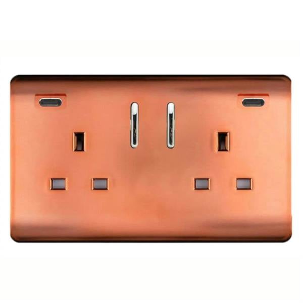 Trendi Switch 2 Gang USB 65W Type C USB Plug Socket in Copper