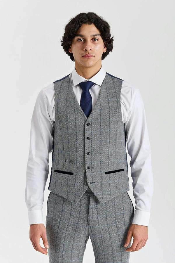 Paul Andrew Harris - Men's Grey Tweed Herringbone Check Waistcoat
