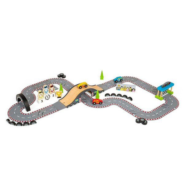 Bigjigs Toys Wooden Roadway Race Day Playset - 47 Pieces