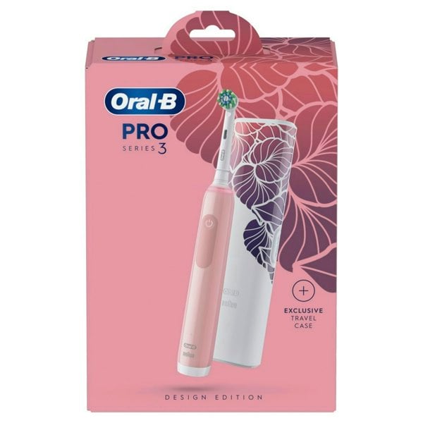 Oral-B Pro 3 3500 Pink  Electric Toothbrush with Floral Art Travel Case