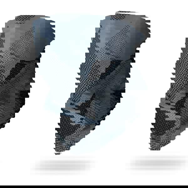 Mountains Blue RUFFNEK® snood with petrol blue and black abstract mountain design, ideal for hiking, cycling, skiing, and outdoor wear.  #HikingGear #CyclingStyle #SkiAccessories