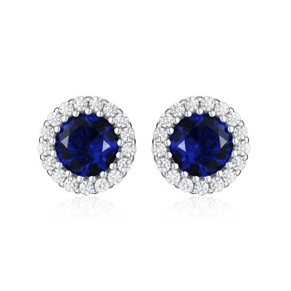 925 Sterling Silver Round Blue Halo Stud Earrings for Women - namana.london