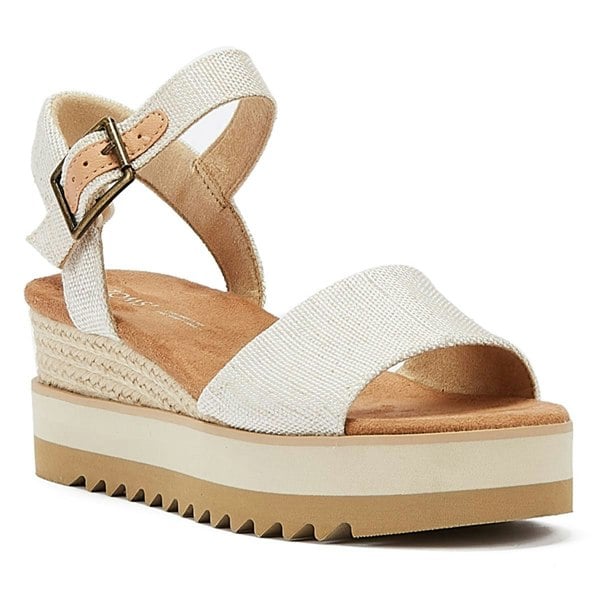 TOMS Diana Canvas Wedge Natural Women's White Sandals