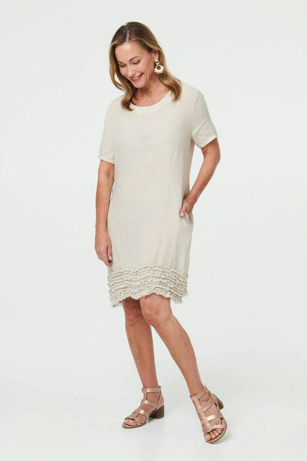 Linen | Frill Hem Short Relaxed Shift Dress