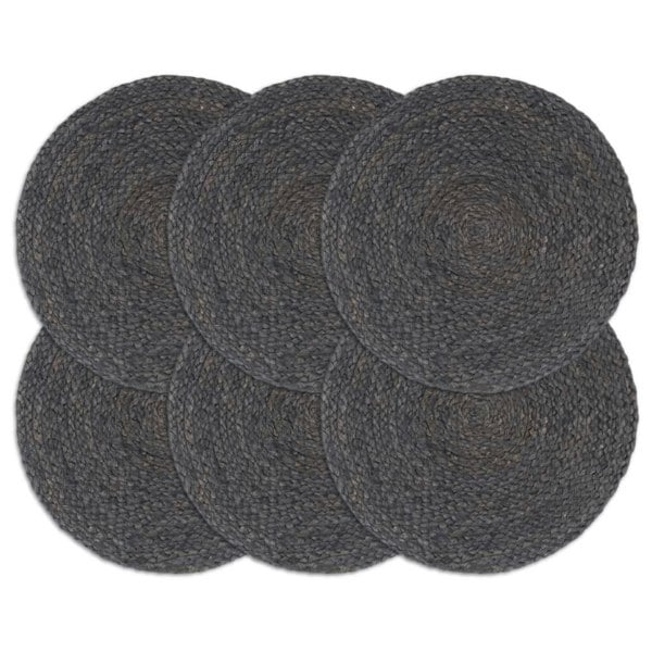 Berkfield Placemats 6 pcs Plain Dark Grey 38 cm Round Jute