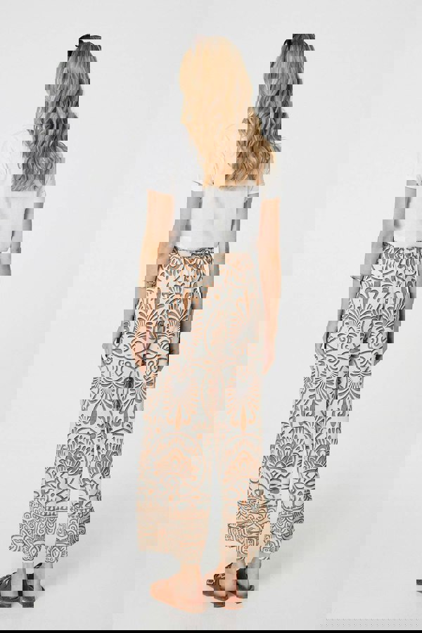 Beige | Printed High Waist Wide Leg Trousers