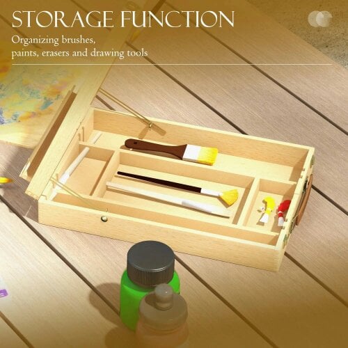 Bobobiy Wooden Table Easel Box Hold Canvas up to 61cm, Portable Folding Artist Drawing & Sketching Board for Adults
