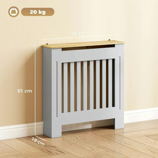 Bobobiy Heater Cover, Radiator Cover Slatted Painted MDF Lined Grill Grey, 78W x 19D x 81H cm