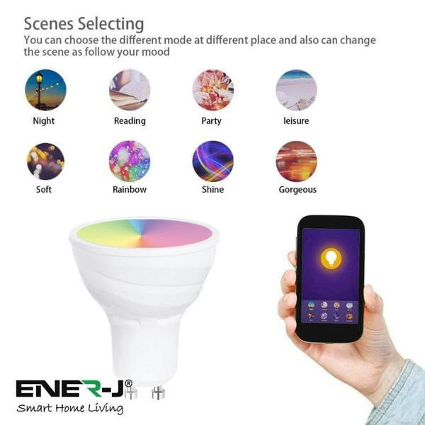 ENER-J 5W GU10 Smart WiFi LED Bulb, Dimmable RGB & Tunable White Spotlight, Alexa & Google Home Compatible - Single Pack
