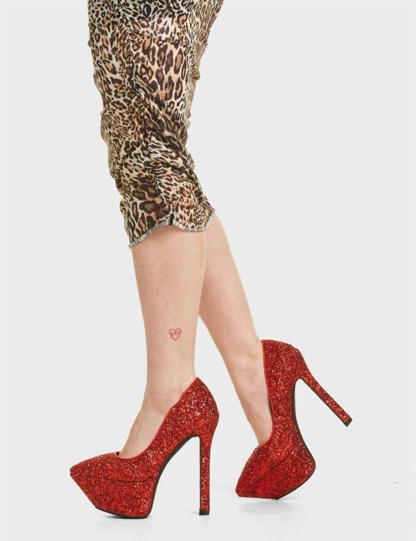 Lamoda Diamond in the Rough Sparkly Red Glitter Women Platform Ankle Boots