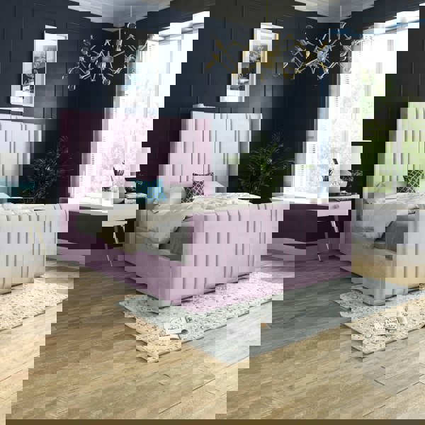 Casa Magna Romano Straight Winged Upholstered Soft Velvet Bed Frame - Blue