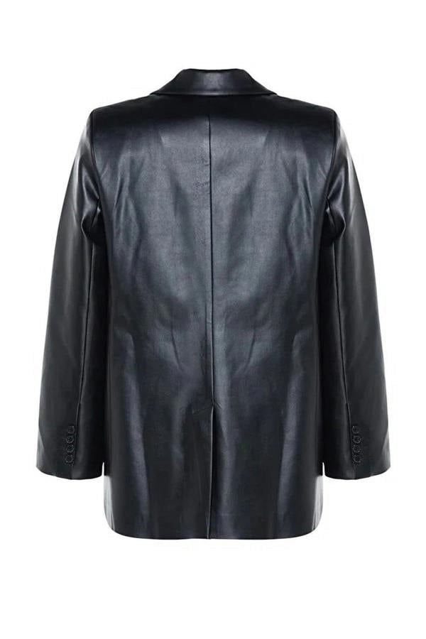 WOVCOR Woven Oversize Faux Leather Blazer Jacket