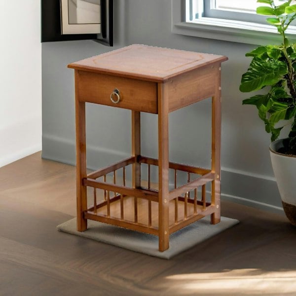 Rafaelo Mobilia 2 Tier Bamboo Side Table With Drawer