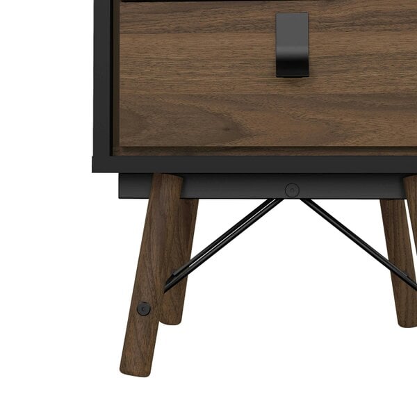 Wyld Haus Juno Black and Walnut Wood Bedside Table 2 Drawer