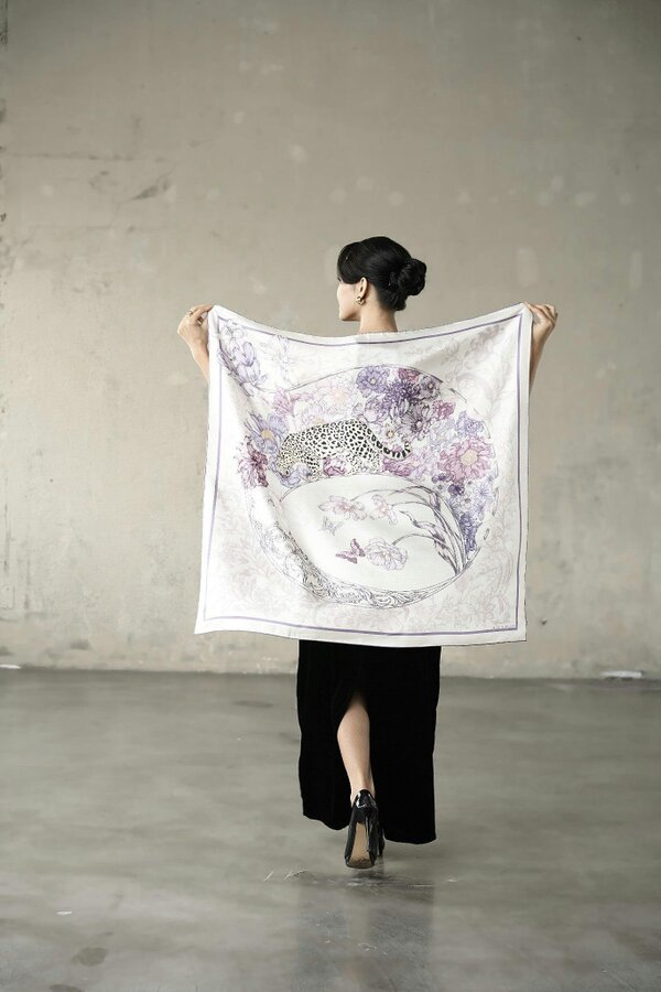 Lilac & Violet Leopard Twill Silk Scarf – Printed Mulberry Silk, Gift for Her