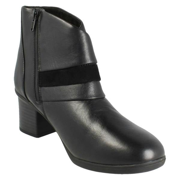 Clarks Ladies Clarks Block Heel Leather Ankle Boots Shaya Sky