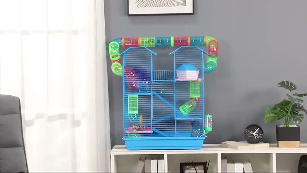 PawHut 5 Tiers Hamster Cage Animal Travel Carrier Habitat W/ Accessories