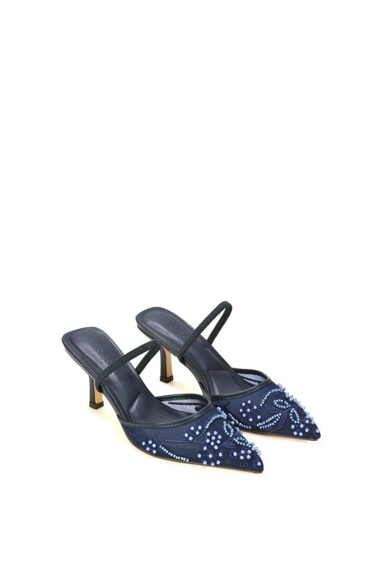 XY LONDON Embroidered Slingback Mesh Court Shoes