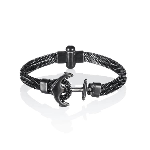 Black Anchor Stainless Steel Mesh Bracelet for Men - namana.london
