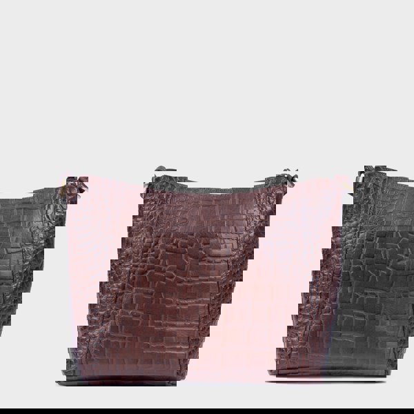 Assots London 'CAROL' Brown Croc Real Leather Designer Crossbody Shoulder Bag