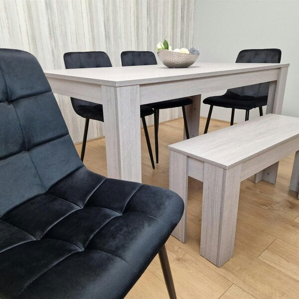 Kosy Koala Modern Grey Rectangle Dining Table Set With 4 Grey Velvet Chairs And 1 Grey Bench Dining Room Furniture