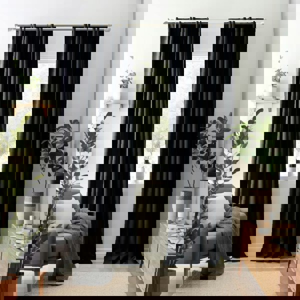 Black Eyelet Total Blackout Thermal Curtains  - 66 x 72 Inch Drop - 2 Panel Image 5