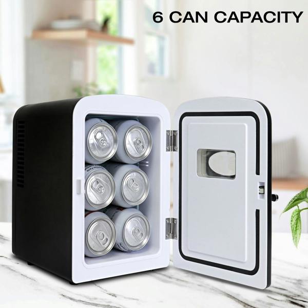 Koolatron 4L Mini Fridge For Bedrooms 6 Can Table Top 12V Portable Cooler Skincare Black