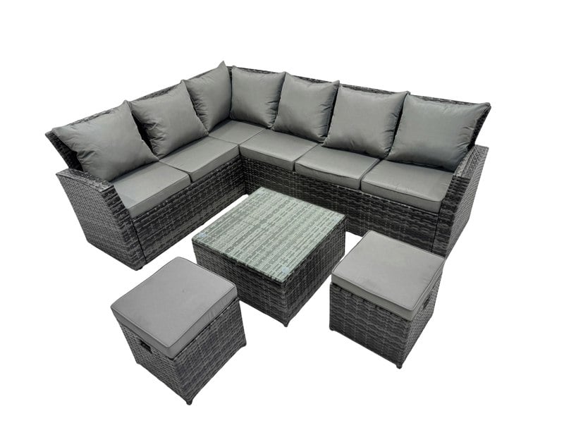 Fimous 8 Seater High Back Rattan Garden Furniture Set Corner Sofa With Square Coffee Table Footstool
