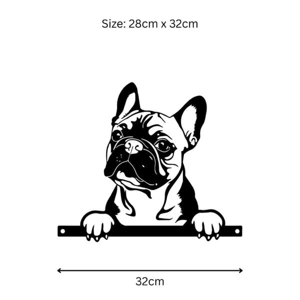 EDH Door Hardware Metal Frenchie Peeking Dog Silhouette – 28cm x 32cm | Decorative Metal French Bulldog Art for Home & Garden Décor