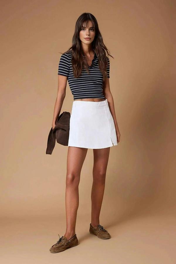 WOVCOR Denim Short Skirt with Slit