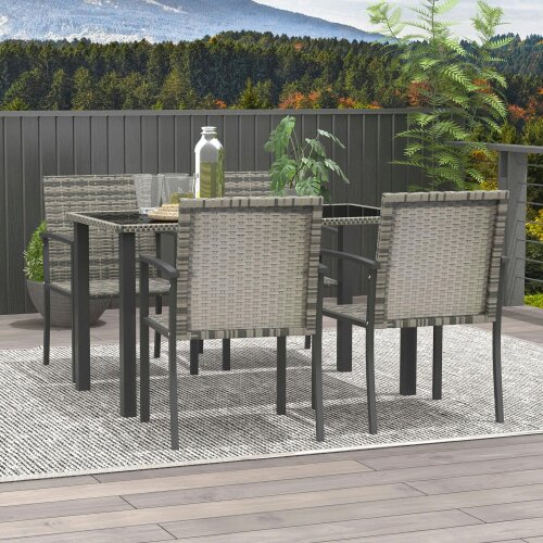 Wyld Haus Saka Rattan Grey 4 Seater Outdoor Garden Dining Set With Tempered Glass Table And Chairs