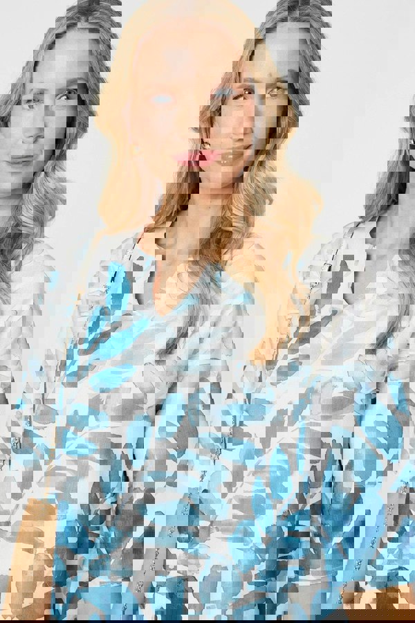 Blue | Leaf Print 3/4 Sleeve Relaxed Shift Dress