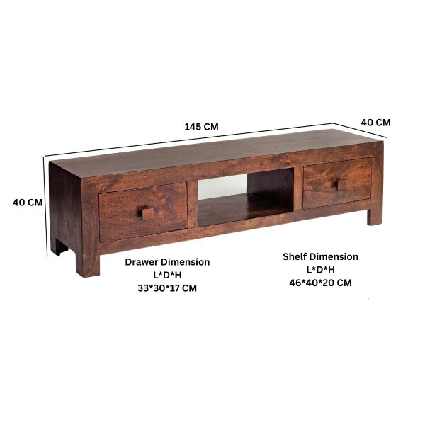 Wyld Haus Phuket Dark Mango Wood TV Media Unit 2 Drawers 1 Open Shelf