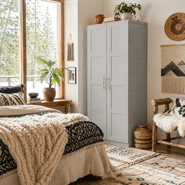 Wyld Haus Coralani Wooden Grey 2 Door Wardrobe With Hanging Rail Internal and Shelf
