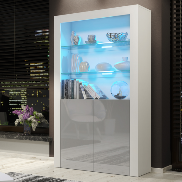 Mex Furniture Premium 170cm Cabinet Sideboard with High Gloss Doors and Free LED Lights Display
