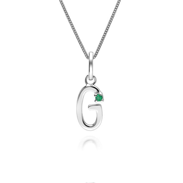 Gemondo Initial Emerald Letter Charm Necklace in 9ct White Gold