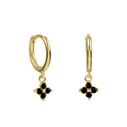 Gold Trip Black Crystal Flower Huggie Hoops