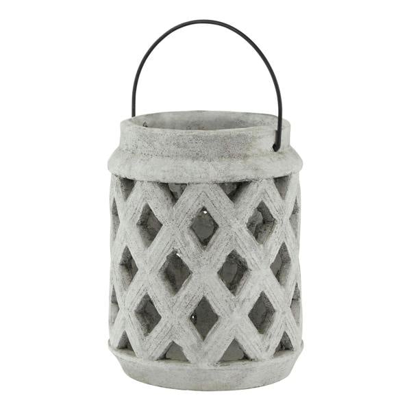 Hill Interiors Athena Stone Lattice Lantern - White - 