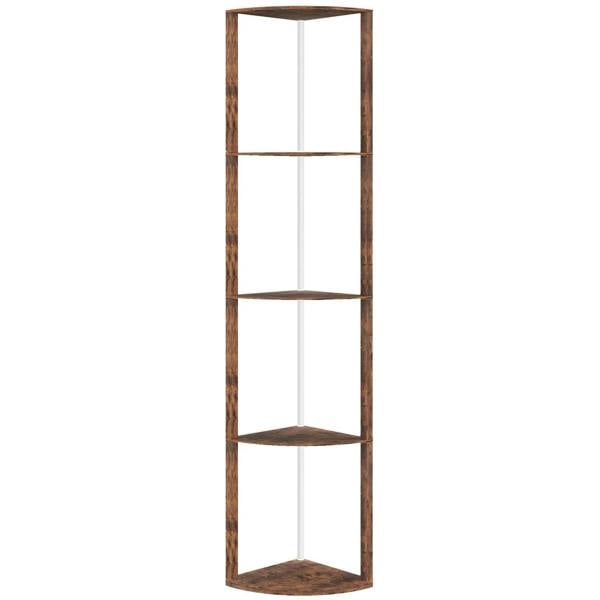 Rustic brown 4-tier standing LED floor lamp with four open shelves