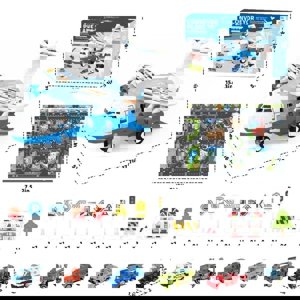 deAO Toys Transport Cargo Airplane Car Track Toy Set with Music Lights and Spray