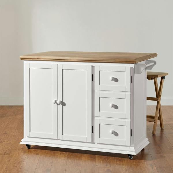 Statement Furniture Shire Breakfast Bar White Kitchen Storage Trolley with Oak Top Extendable Rolling Kitchen Island